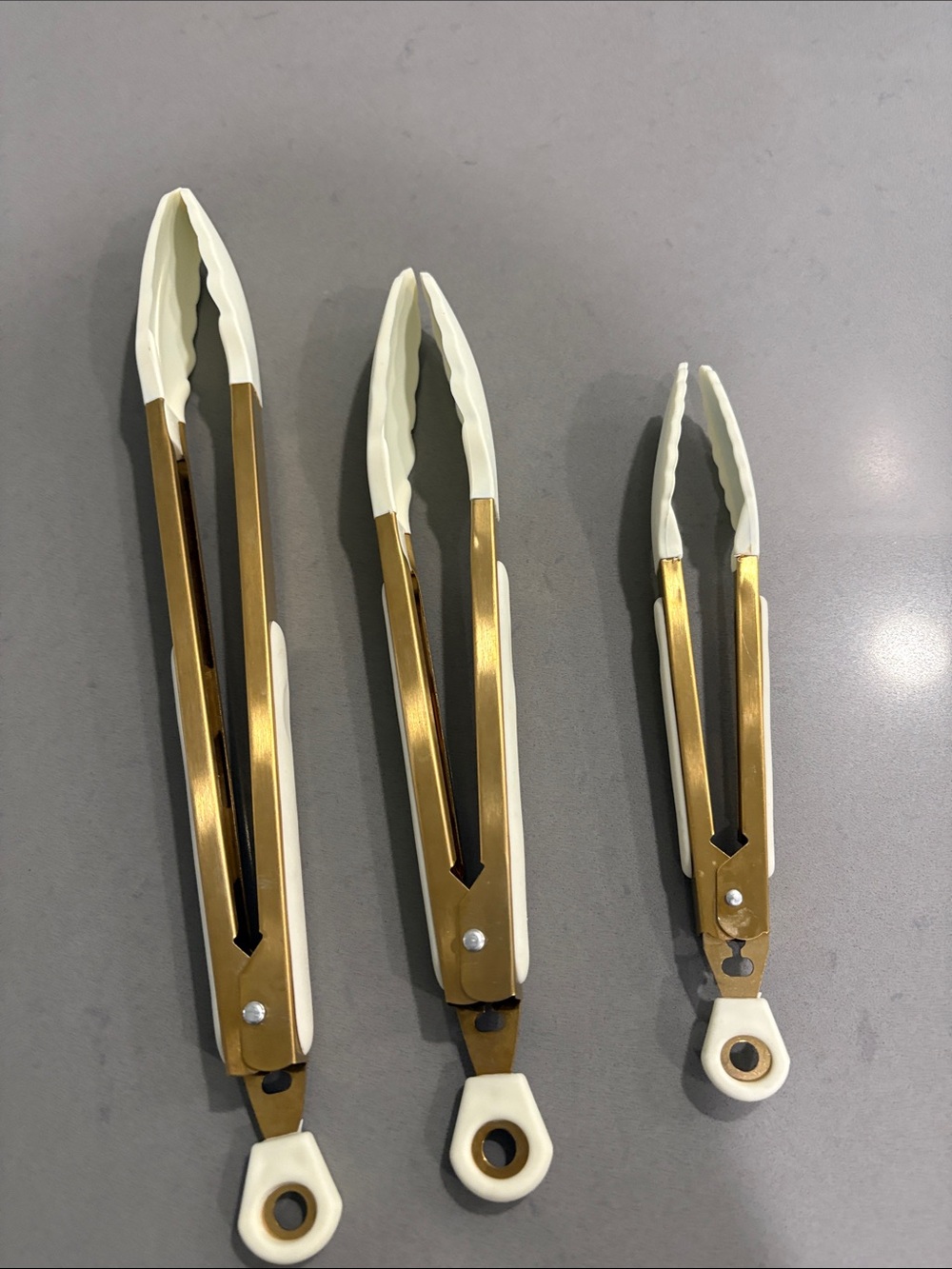 Set of 3 Gold and White Serving Tongs